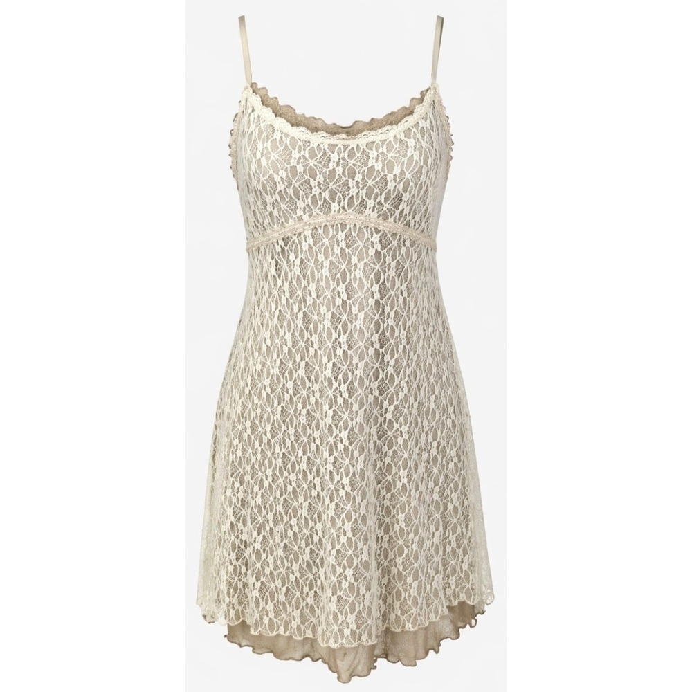 Wild Fable Slip Dress Double Layer Lace Size Large Spaghetti Straps Ivory Beige